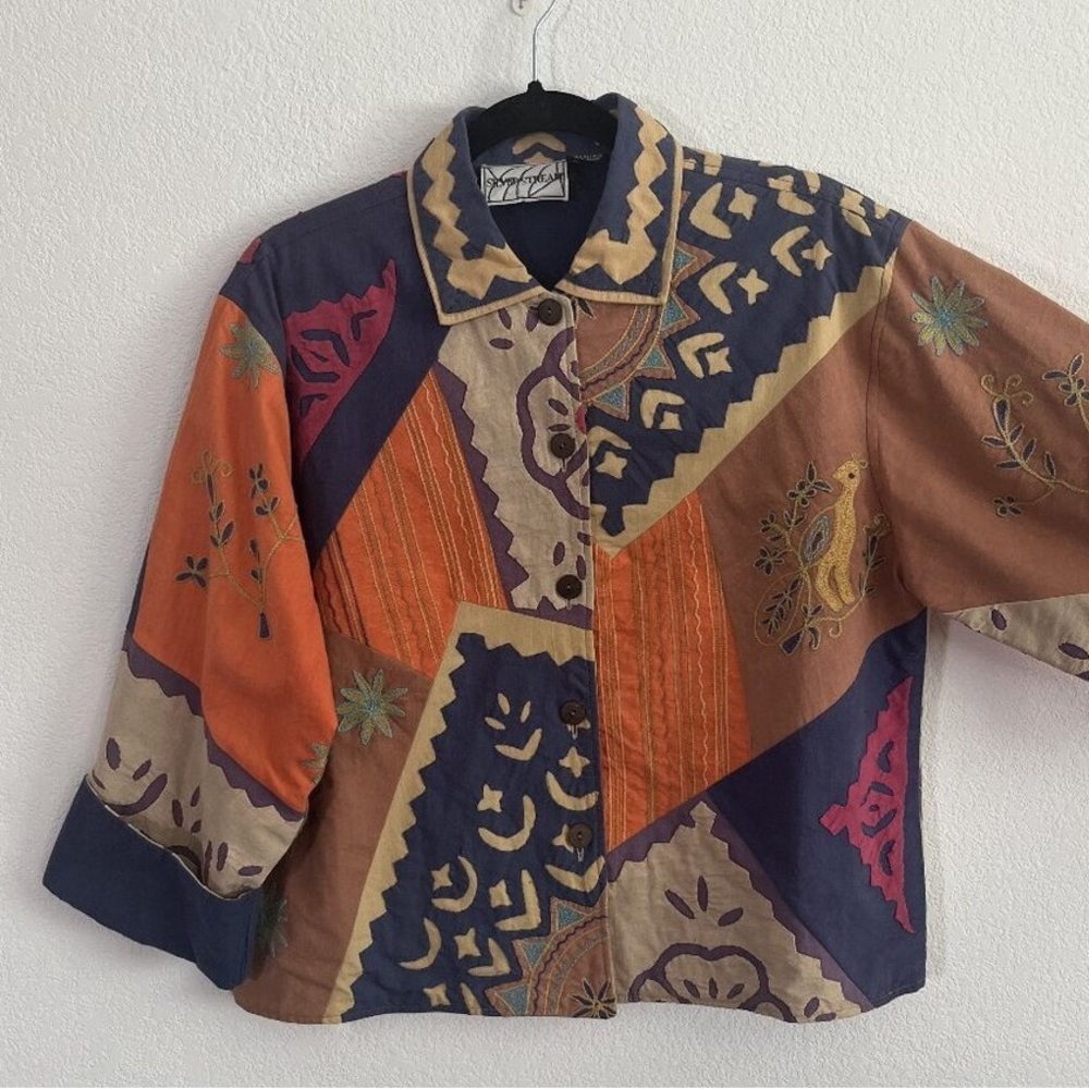 Boho Patchwork Embroidered Jacket - Rust Multi - image 4